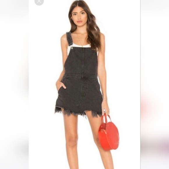 Free People Dresses & Skirts - Free People washed black denim torn up hem overall dress. Size 4
